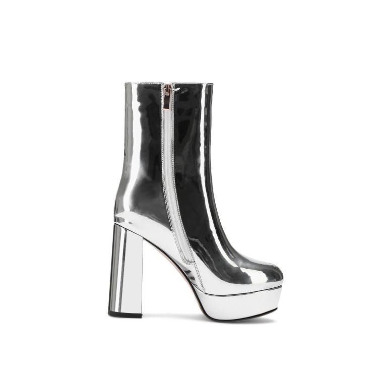 Silver High Heel Chunky Platform Mid Calf Riding Boots - Image 4