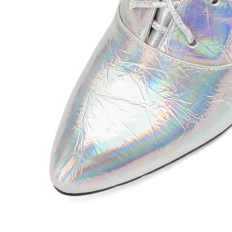 Silver High Heel Cone Heel Long Fashion Boots with Cross Strap Metal Decoration Hollow Out Side Zipper - Image 4