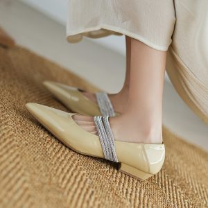 Women's Fashion Flat Shoes with Pearl Cross Strap and Pointed Toe