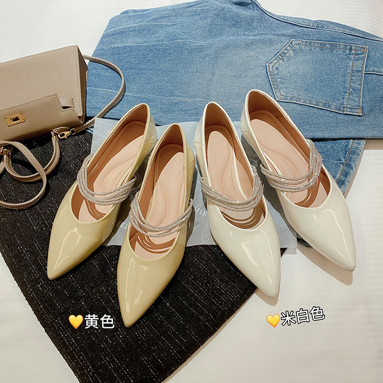 Women's Pointed Toe Low Chunky Heel Flat Shoes with Rhinestone Detail - Image 5