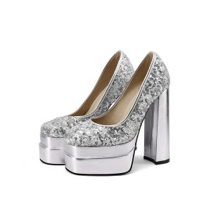 Women's Square Toe Chunky High Heel Pumps