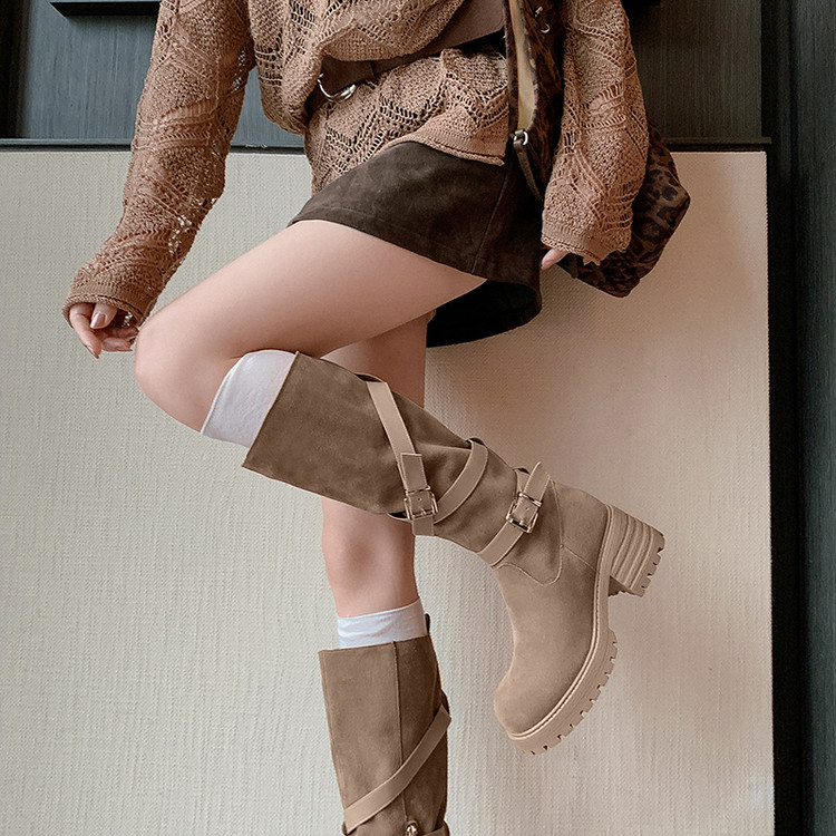 Knight Boots High Shaft Chunky Heel Side Zip - Image 2