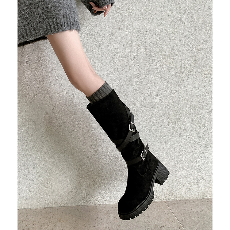 Knight Boots High Shaft Chunky Heel Side Zip - Image 4